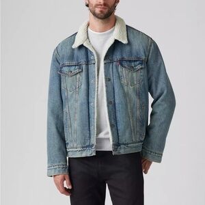 Levi's Blue Medium Wash Denim Sherpa Truck Jacket Type III Fully Lined Size XXL